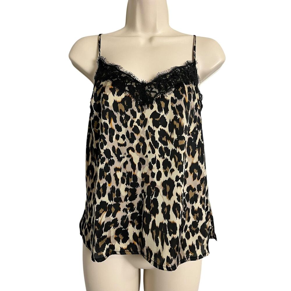 BP. Leopard Cami Tank Top Womens 2XS Brown Satin Lace Trim Animal Print
